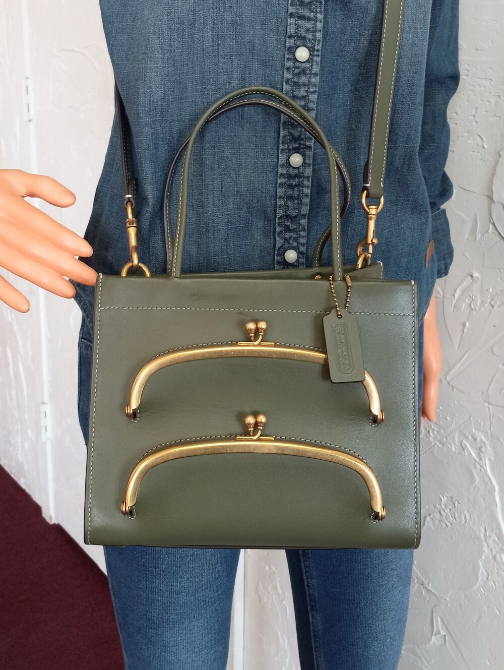 Coach Cashin Carry Tote 22, Double Kisslock, Green